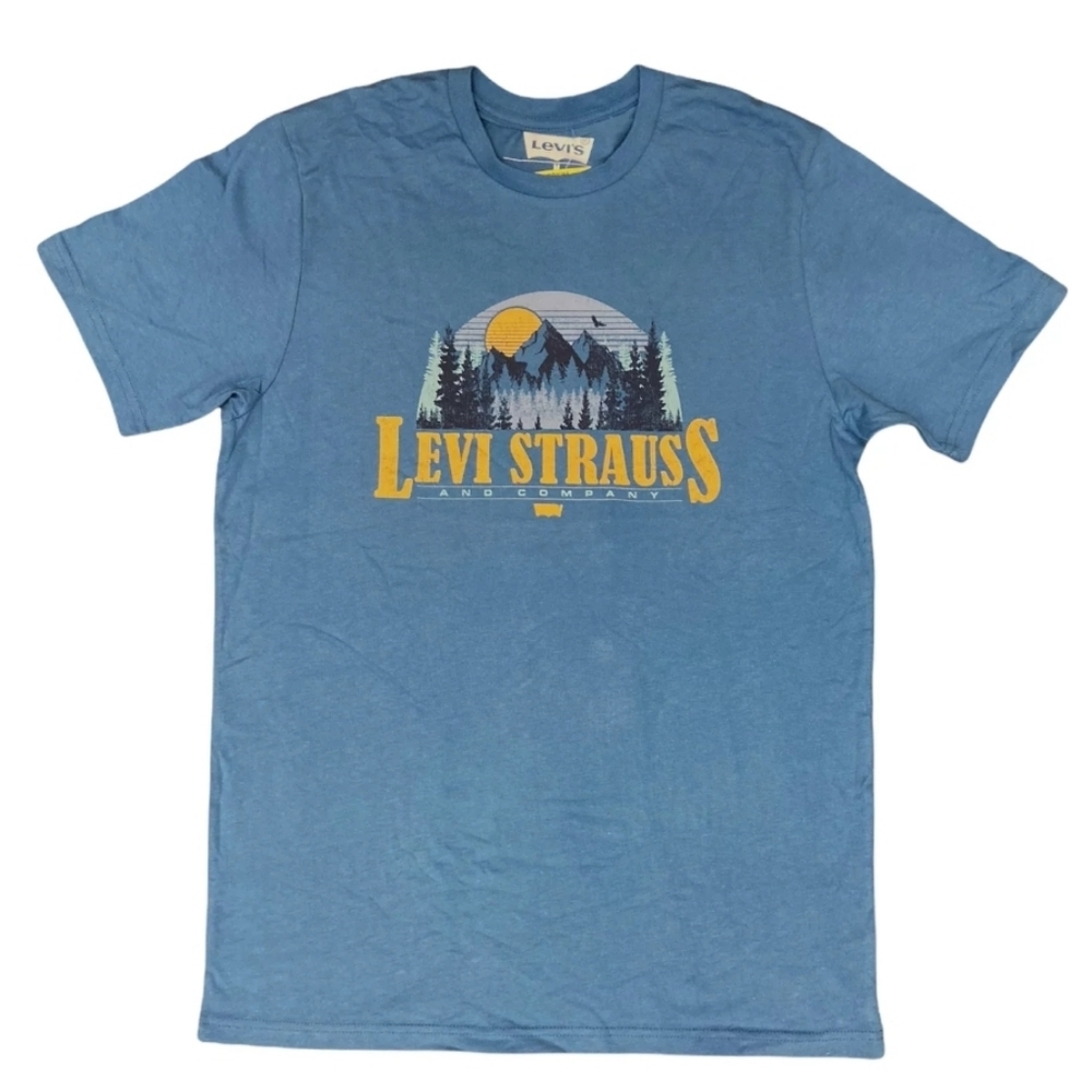 Levi Strauss & Co. Men's Short Sleeve Graphic Logo Cotton Tee Shirt (Blue) M
